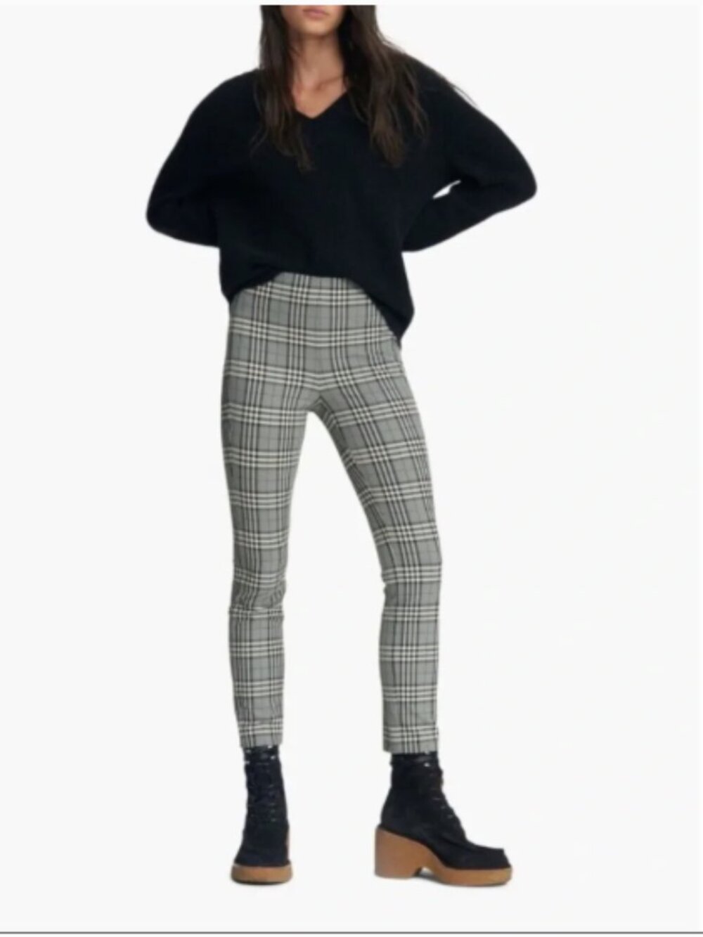 Rag & Bone Simone Gray Plaid Checkered Straight Leg Ankle Pants size 2